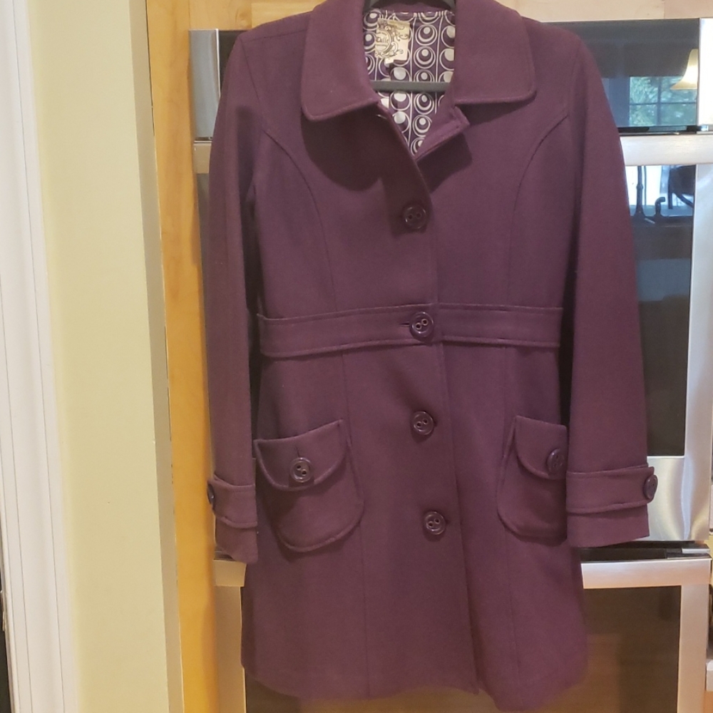 Purple Long Pea Coat, Size Large, Super fun lining